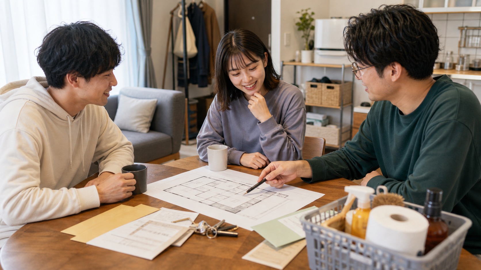 Roommates planning rent, utilities, groceries, and shared supplies in a shared apartment